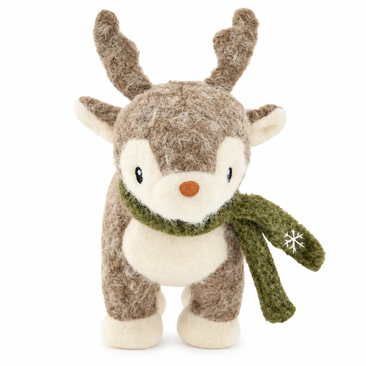 Felt Christmas reindeer dog toy with green scarf